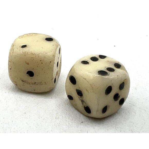 Pair Antique Miniature Very Small Hand Carved Stone Dice 1/4" Tiny Board Games - Picture 1 of 4
